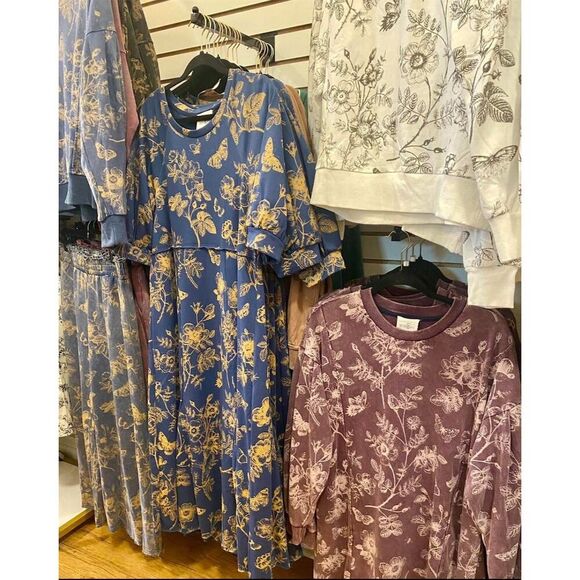 Umgee Stardust Gardens Dress Blue Yellow Print Size M 3/4 Sleeve Casual - Picture 6 of 6